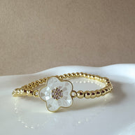 White Flowers Silver & Gold Elastic Bracelets
