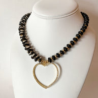 Black Disc Beaded Big Heart Necklace