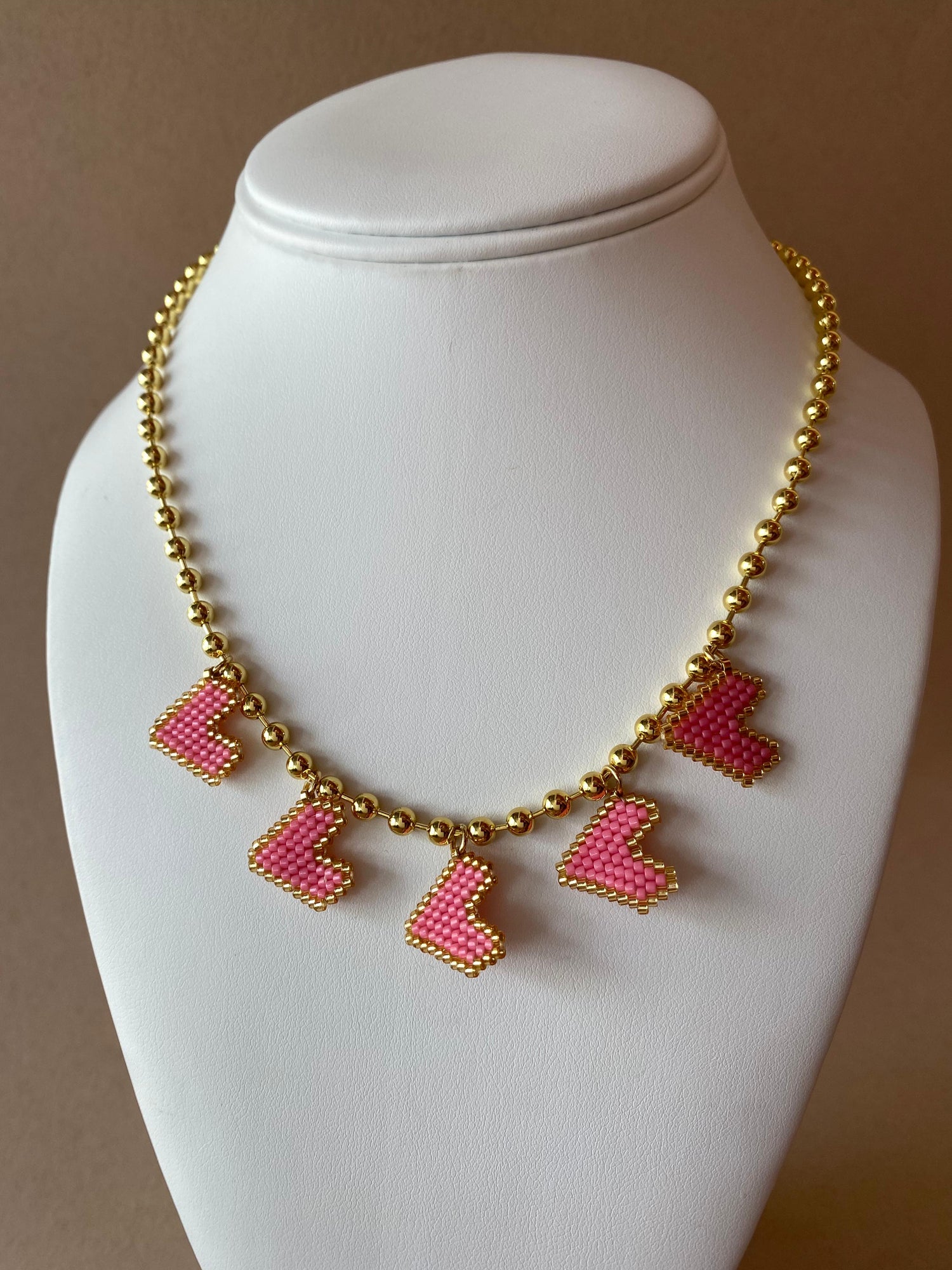 Pink Hearts Miyuki Handmade Necklace