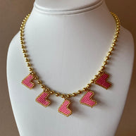 Pink Hearts Miyuki Handmade Necklace