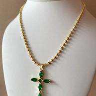 Green Cross Crystals Charm Necklace