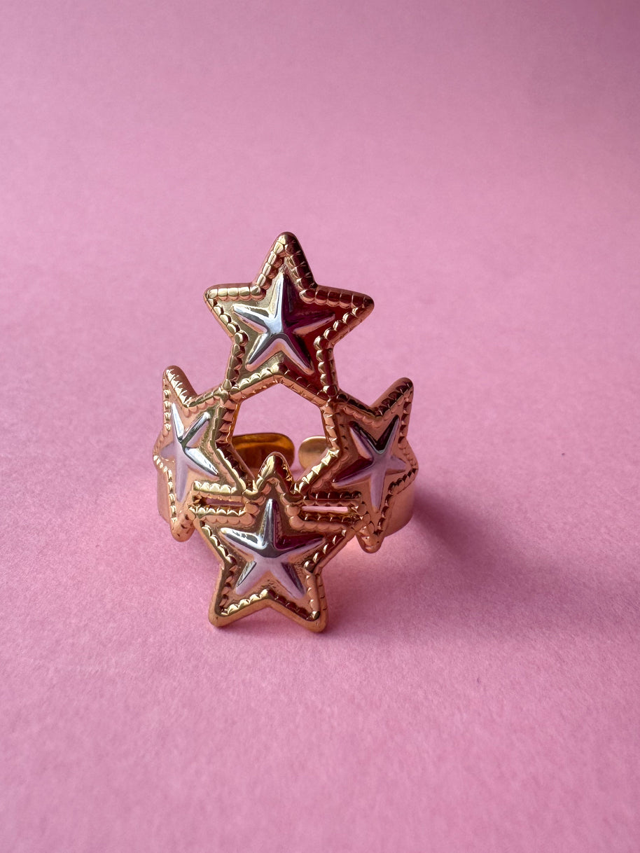 4 Silver and Gold Stars Ring