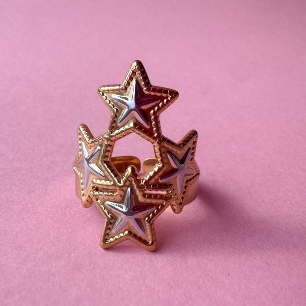 4 Silver and Gold Stars Ring