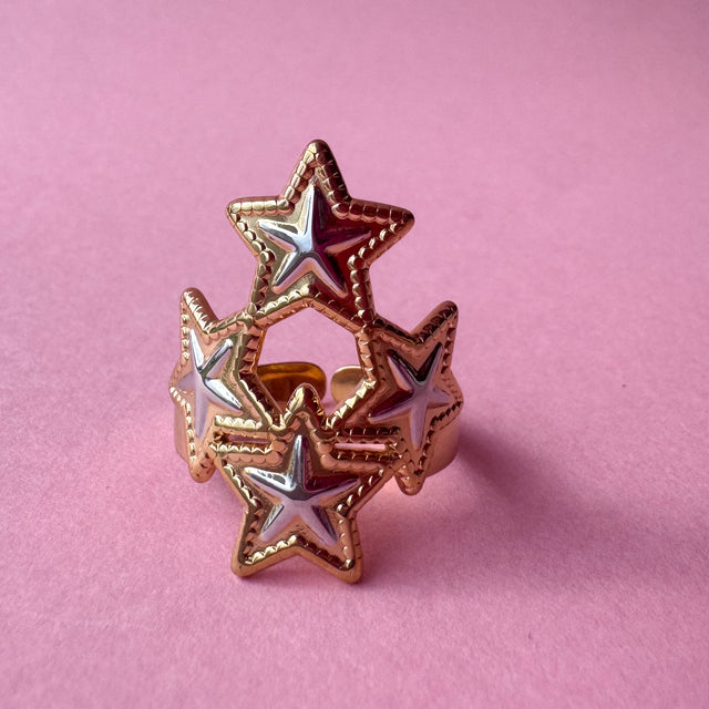 4 Silver and Gold Stars Ring