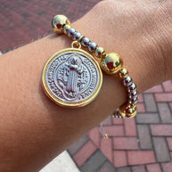 Silver and Gold St Benedict Balls Adjustable Bracelet