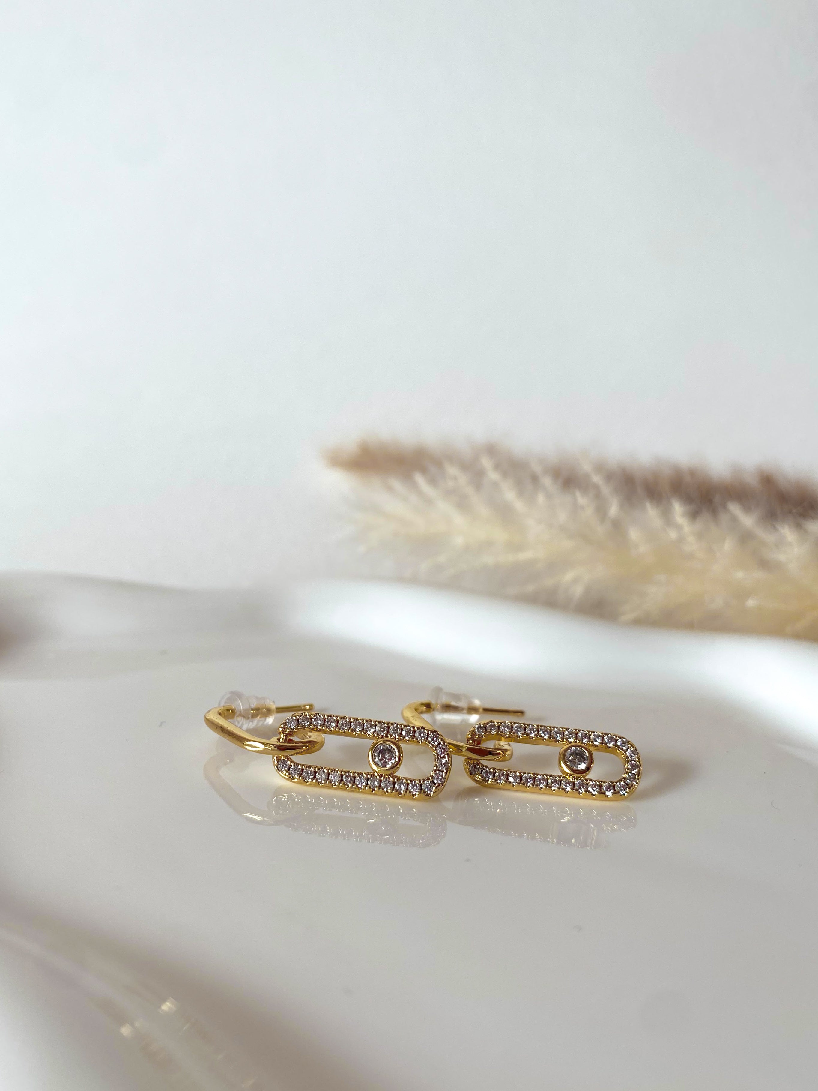 Large Zircons Golden Earrings