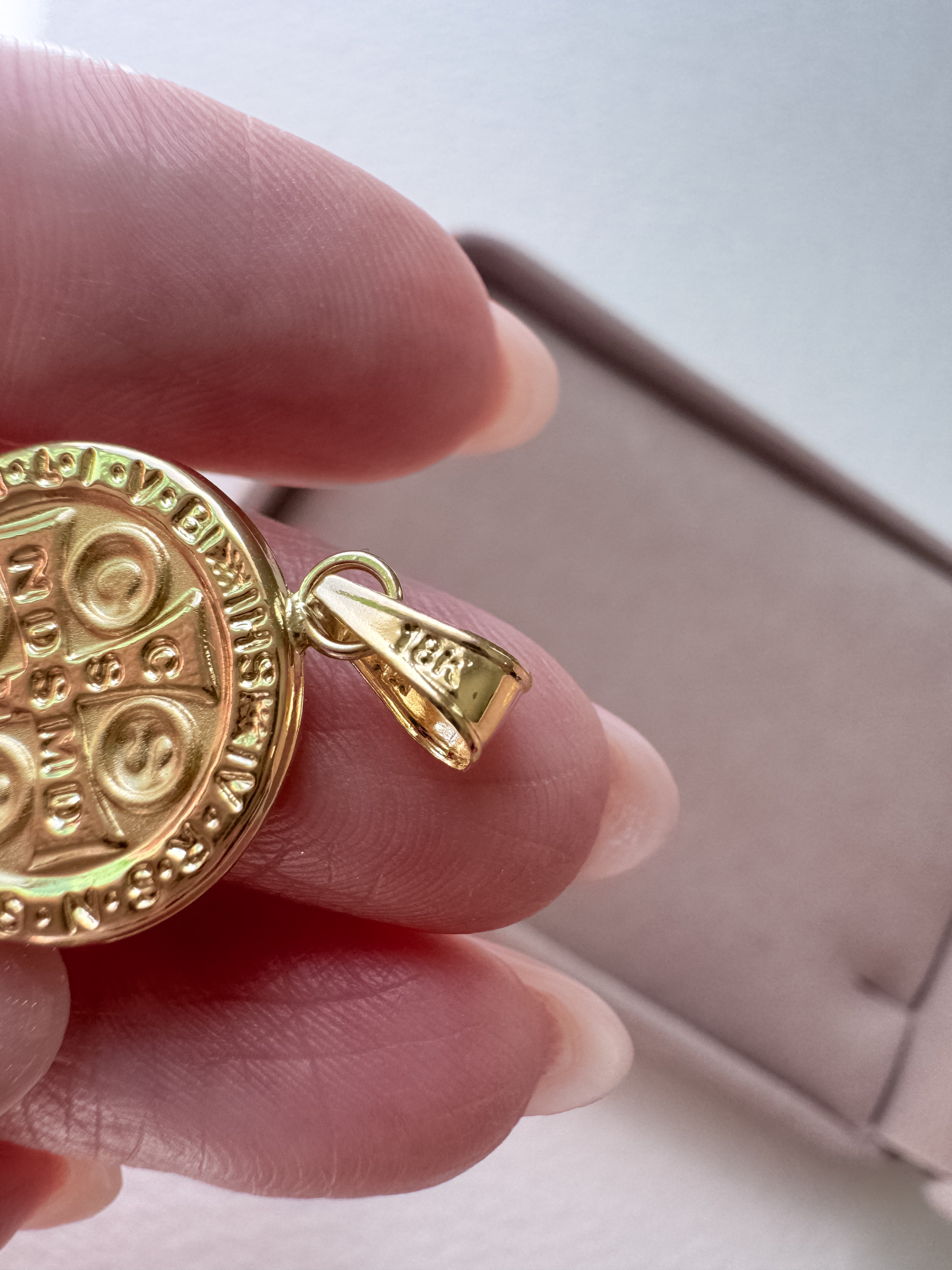 St. Benedict Medal 18k Solid Gold Hollow Charm