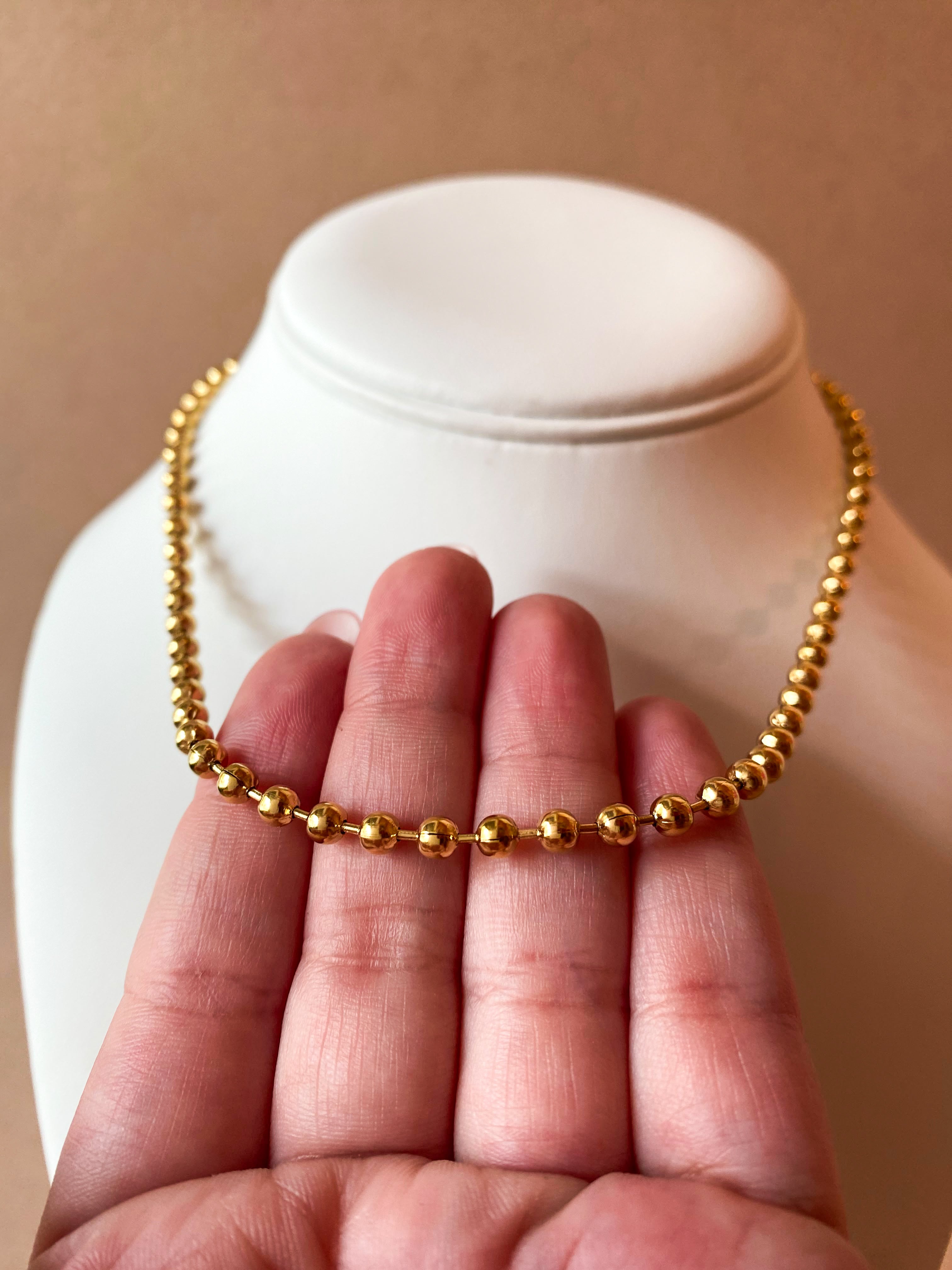 Plain Balls Pattern Golden Steel Necklace