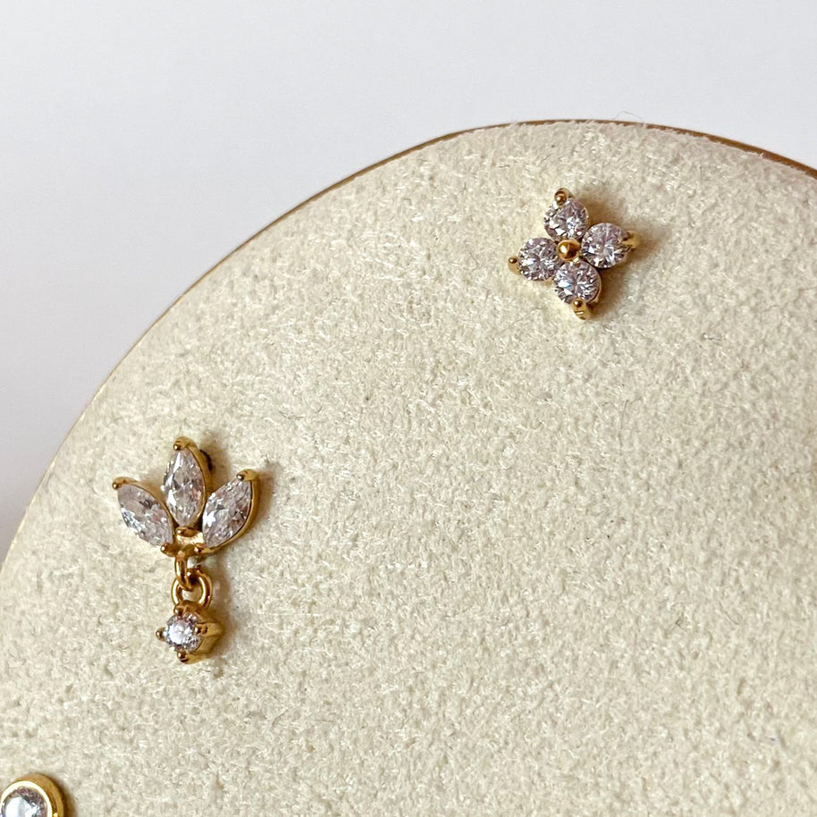 Little Flower Steel Golden Zircons Piercing Earrings