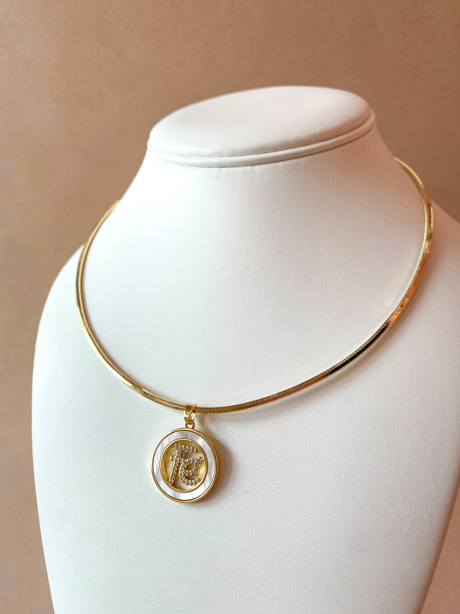 Faith Mother of Pearl Charm in Choker Necklace