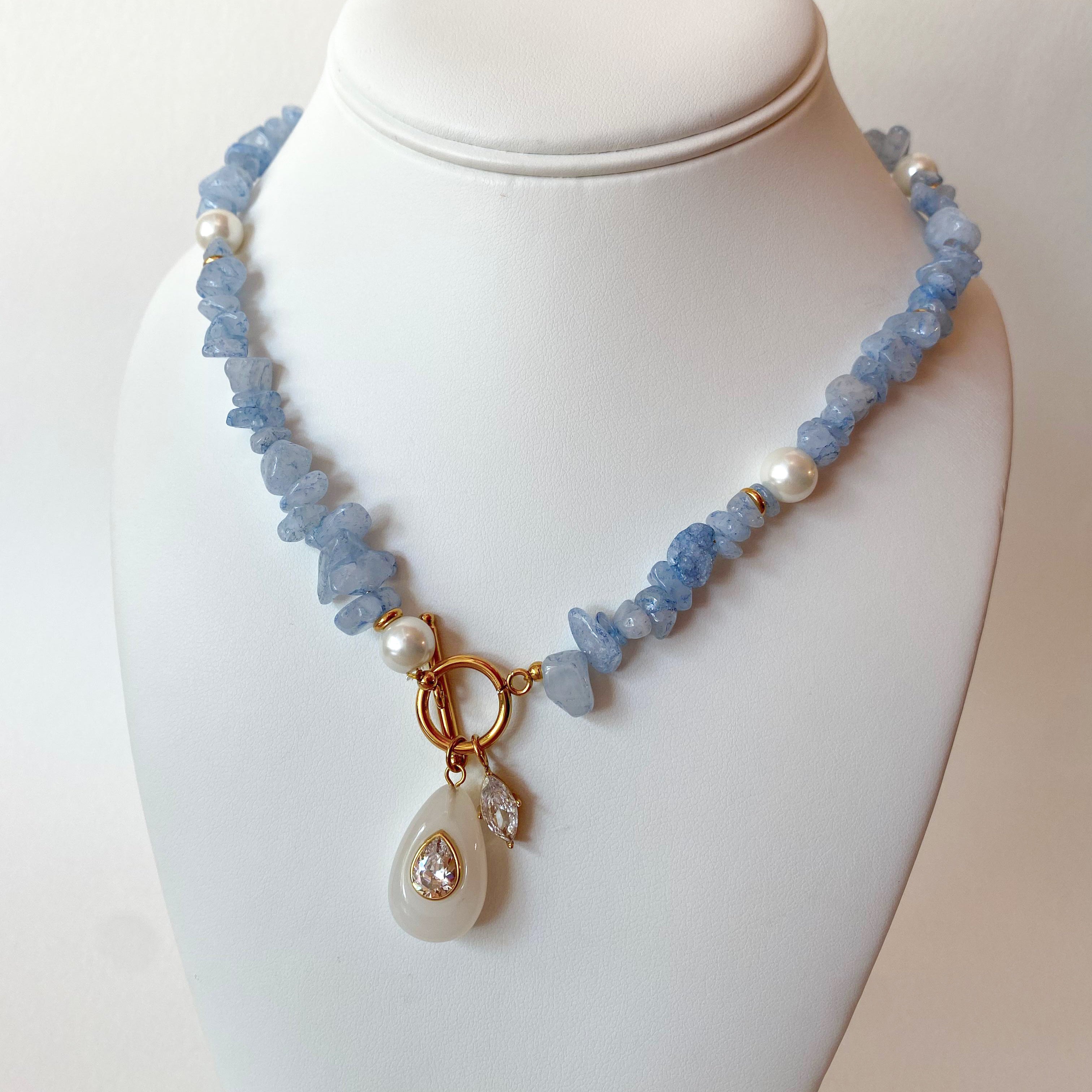 Beaded Gemstone Pearls Steel Necklace