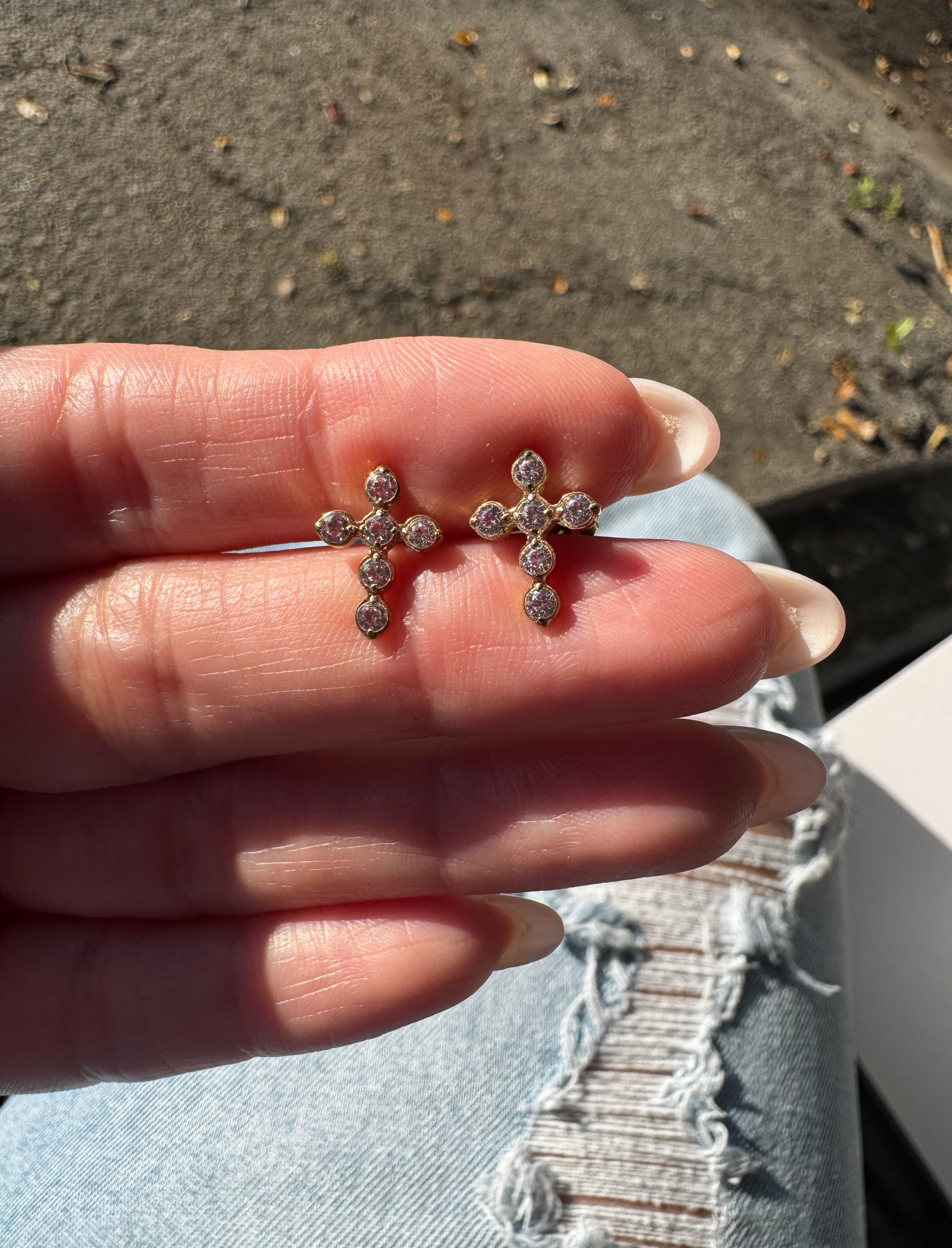 Golden Crystal Cross Steel Earrings