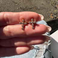 Golden Crystal Cross Steel Earrings