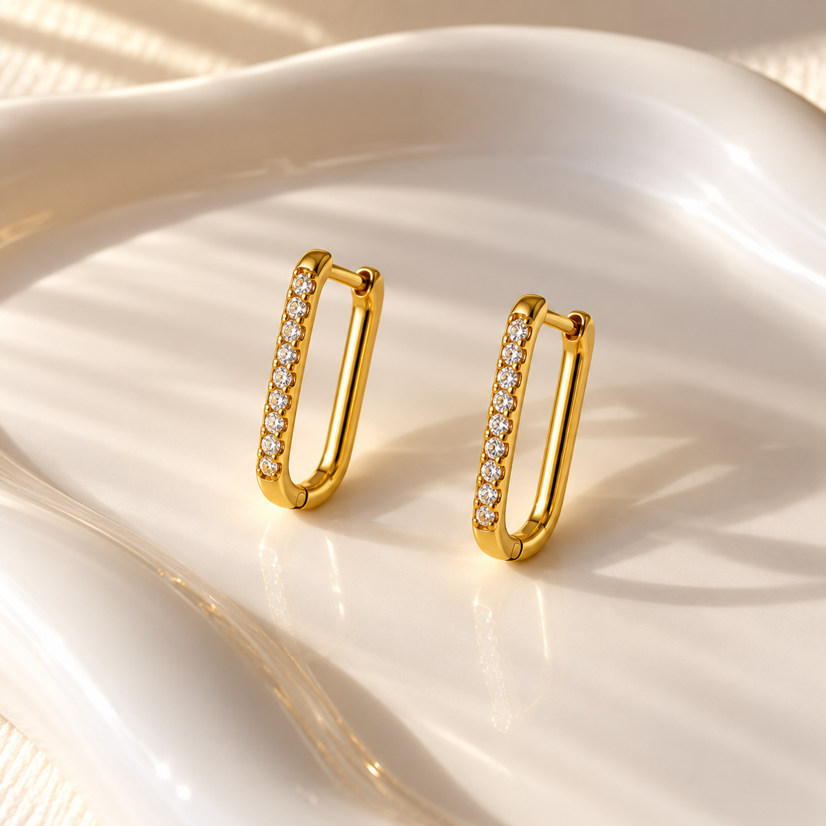Golden Steel Pave Oval Hoops